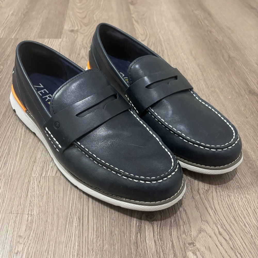 Cole Haan 4.ZEROGRAND Leather Loafers Navy Blue C34404 Men’s 11.5 Wide